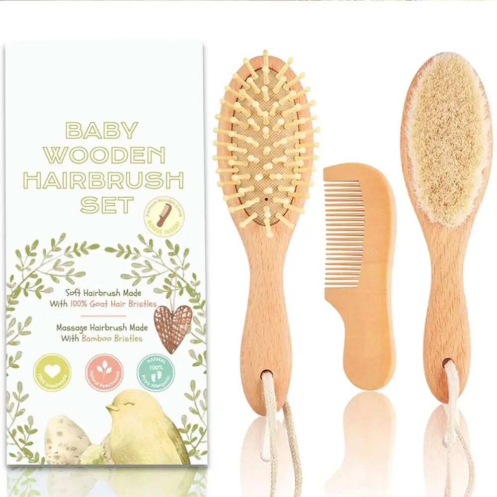 Escova de cabelo infantil, conjunto de escova de cabelo natural de cabra para crianças, 4 peças