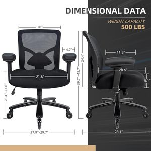 Silla de Oficina Resistente para Personas Altas y de Gran Peso, 500 LBS, Reposabrazos 4D, Respaldo Ajustable, Asiento con Memoria Viscoelástica para Personas Corpulentas - Product Image 2