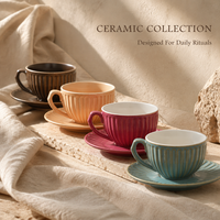Ensemble moderne de tasses et soucoupes à latte en céramique émaillée pour service de barista en café, programmes de marque privée pour acheteurs en gros mondiaux