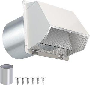 Capot d'évacuation mural en acier galvanisé blanc de 4 pouces avec grille/amortisseur pour la ventilation des cuisinières extérieures – Style moderne - Product Image 1