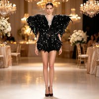 Châle vintage noir en plumes moelleuses orné de strass étincelants pour Halloween, cosplay, mariage, banquet, soirée, déguisement ou décoration