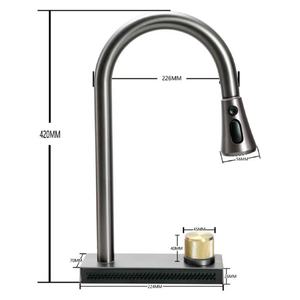 Évier de cuisine en acier inoxydable 304 de luxe, à cuve unique, robinet cascade moderne, style pluie, multifonctionnel, fait à la main, carré, trois - Product Image 6