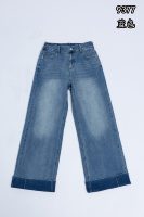 Jean évasé taille haute vintage pour femme avec logo personnalisé, très extensible, doux et confortable, délavé, ourlet brut, grandes tailles