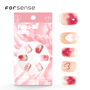 Produttore all'ingrosso piccola stampa rossa sulle <span class=keywords><strong>unghie</strong></span> con adesivo en gros alla rinfusa coreano corto quadrato finto chiodo con colla di gelatina en caja - Product Image 1