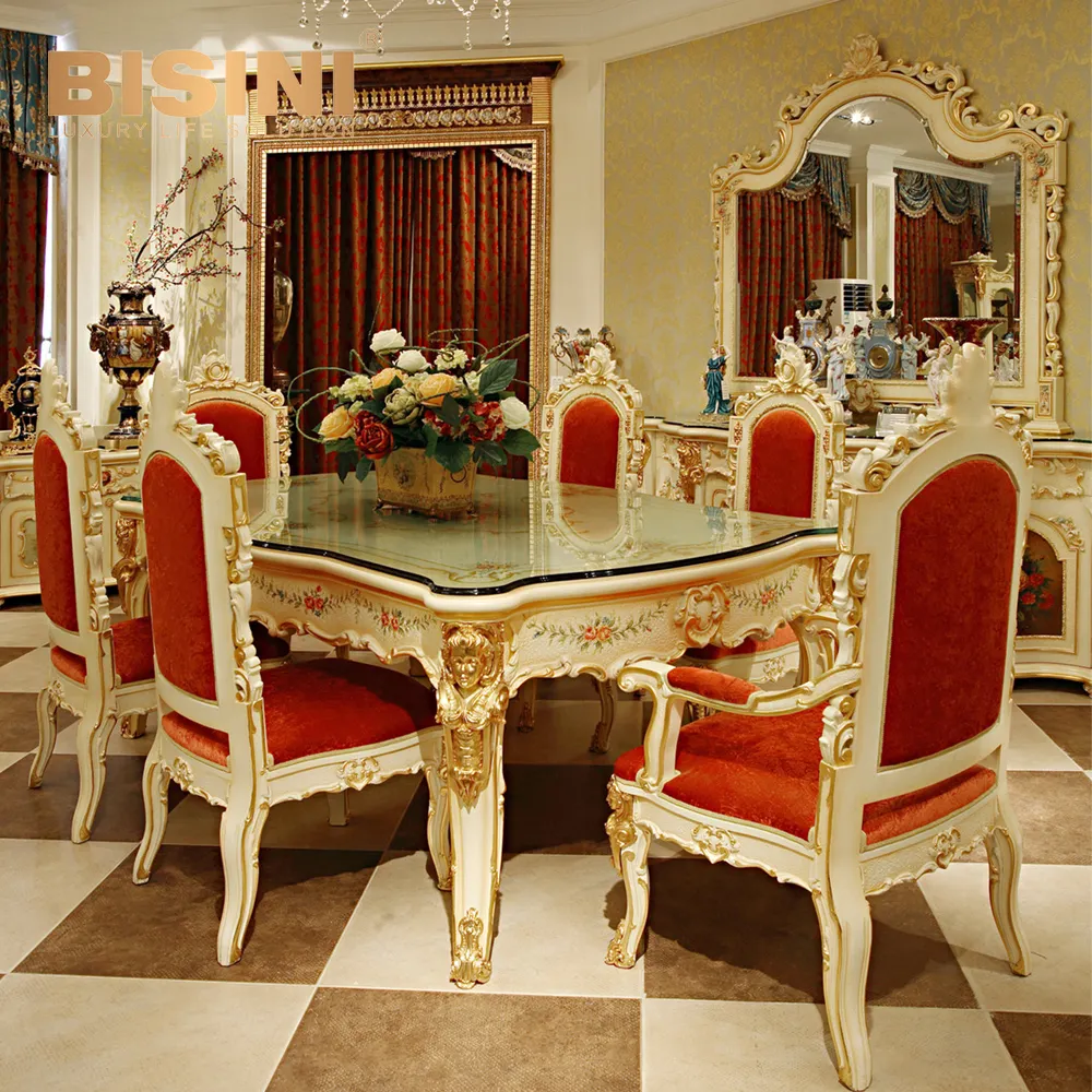 高級フレンチロココスタイルエンジェルダイニングテーブルセット