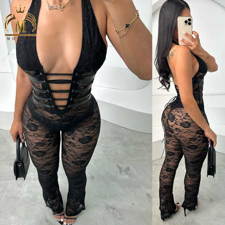 SEBOWEL Women's Studded Mock Neck Mesh Bodysuit – Sleeveless See-Through Top (Black, Size M) - View #5