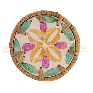 Ensemble de sous-verres ronds faits à la main en rotin avec incrustation de nacre, sous-verres décoratifs pour tasses à café, vente en gros - Product Image 4
