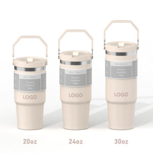 Gobelets isothermes en acier inoxydable écologiques en gros, 20oz, 30oz, 40oz, à double paroi, avec paille rabattable et poignée, pour voyage - Product Image 2