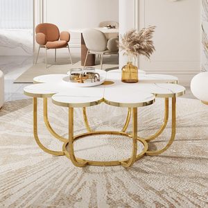 Mesa de Centro Moderna en Forma de Flor con Tapa de Imitación Mármol y Estructura Metálica de 39.37 Pulgadas para Sala de Estar, Dormitorio o Salón - Product Image 4