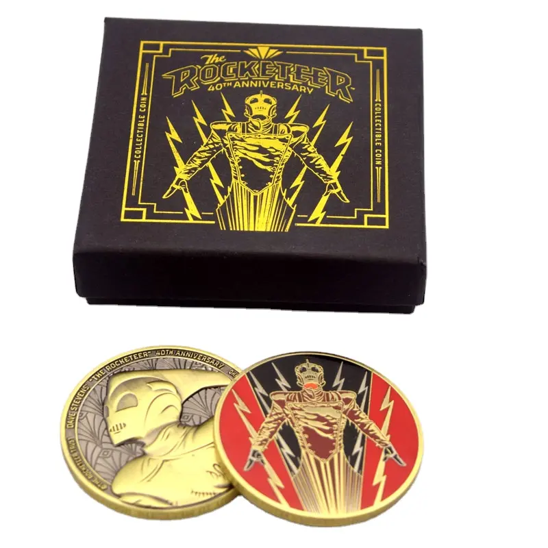 금 포일 상자를 가진 40 주년 홍콩 기념품 동전 3D 총 도전 동전