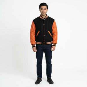 Custom <b>Men's</b> 100% Cotton Stand Collar Letterman <b>Baseball</b> Winter <b>Jacket</b> with Front Logo - Product Image 1