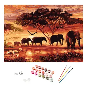공장 DIY 동물 그림 벽 예술 캔버스 코끼리 동물 가정 장식 벽 예술에 대한 숫자로 유화