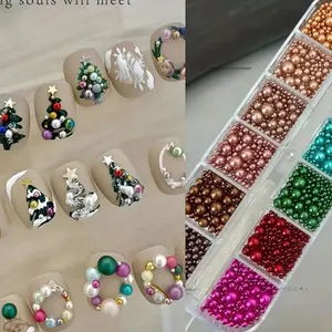 12 grilles de perles de Noël rouges/vertes en strass <span class=keywords><strong>pour</strong></span> ongles, perles de différentes tailles, perles colorées, breloques <span class=keywords><strong>pour</strong></span> nail art de Noël - Product Image 5