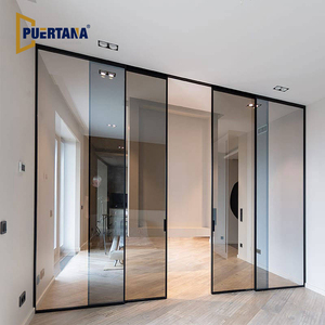 Drei-Vier-Fünf-Verbindungssystem Extrem Schmale Aluminium-Teleskop-Schiebetür Innen-Glastrennwand Raumteiler - Product Image 3