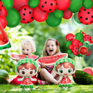 Kit Arco di Palloncini Frutta Estivi, Palloncini Mylar Rossi e Verdi a Forma di Anguria per Decorazioni Festa di Compleanno 'One in a Melon' - Product Image 1