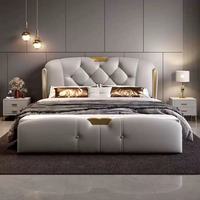 Luxuriöses Gepolstertes Lederbett mit Goldenen Metallbeinen Modernes Lederbett für Hauptschlafzimmer Villa Apartment Möbel