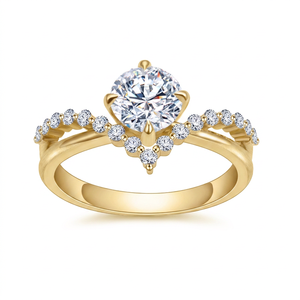 Bague de fiançailles en argent sterling 925 avec diamant de laboratoire rond, sertie en couronne, en forme de V, bijou de promesse nuptiale pour femme - Product Image 2