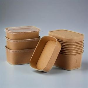 Cuenco desechable de papel cuadrado reciclable rectangular de grado alimenticio, contenedor de comida de papel para ensalada con tapa - Product Image 6