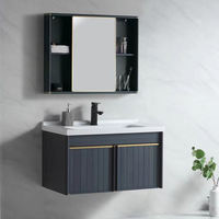 Vanité de salle de bain en bois avec évier ensemble de toilettes salle de bain moderne hôtel tenture murale armoires de salle de bain de luxe et vanités