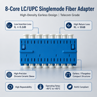 Kehilangan Penyisipan Rendah ≤0.2dB 8 Core LC/UPC Adaptor Serat Optik Mode Tunggal Selubung Keramik Tanpa Flensa Biru Kehilangan Balik ≥50dB