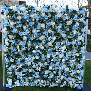 Panneau de fond mural floral L04 bleu 8 pieds x 8 pieds, 3D 5D, tissu enroulable, fleurs artificielles <span class=keywords><strong>en</strong></span> soie rose pour la décoration de fond de mariage - Product Image 3