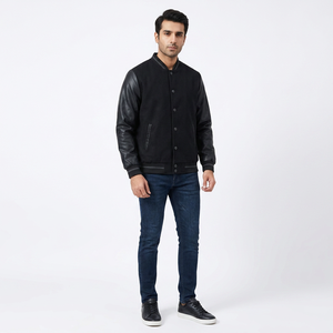 Custom Made <b>Men's</b> Varsity <b>Jackets</b> <b>Long</b> Sleeves Stand Collar Front Logo New Design Premium Quality Customized Colors for Winter - Product Image 1