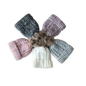 时尚定制设计电缆针织亚克力羊毛女式冬季滑雪帽
