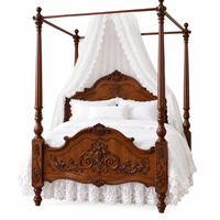 Lit double à baldaquin en bouleau sculpté à la main de style mid-century, tête de lit capitonnée, cadre en bois massif, écologique et durable