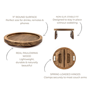 Non-Slip Spring-Loaded Paulownia Wood Couch <strong>Arm</strong> Table Tray Rustic Brown Sofa Armrest Tray Table for Most Couch <strong>Arms</strong> Holds Drinks - Product Image 3