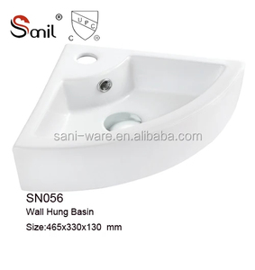 Vasque de salle de bain en céramique triangulaire murale moderne blanche personnalisée, lavabo à trou unique, facile à nettoyer, petite taille, coin lavabo - Product Image 6