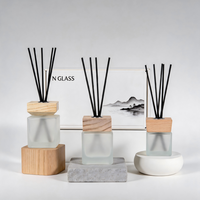 Ensemble de flacons vides pour diffuseur de parfum, aromathérapie, 200ml, 150ml, 100ml, 50ml, carrés givrés avec bouchon en bois