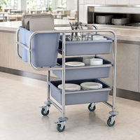 Hotel RVS spiegelpolijst handkar met wielen voor het verzamelen van restaurant serviesgoed & afval, 80kg capaciteit