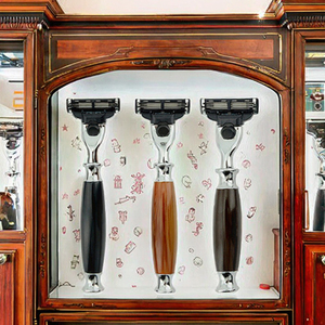 เครื่องโกนหนวดสแตนเลสสำหรับผู้ชายมีดโกนหนวดใบมีดสำหรับโกนหนวดที่โกนหนวดด้ามจับไม้5ขอบ - Product Image 2