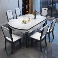Table à manger extensible en chêne massif de style moderne, plateau en marbre, pieds en métal, design pliable, 6 places, mobilier de maison