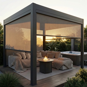 Pergola Antivento Specifica per Patio <span class=keywords><strong>con</strong></span> Telaio in Alluminio Rinforzato, Ancoraggi a Ventosa e Tenda Impermeabile per Uso su Altezza, Ideale per Edifici a Piani Multipli - Product Image 1