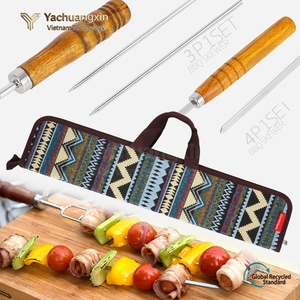 Ensemble de brochettes pour barbecue de camping en plein air, en acier inoxydable avec poignées en bois, étui de transport, sac de rangement en nylon - Product Image 4