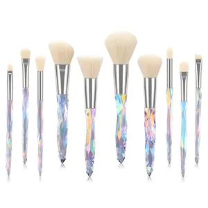 Venta al por mayor 10PCs Nylon Hair Make Up Brush Sets Transparent Glitter Bling Crystal Mango Maquillaje - Product Image 1
