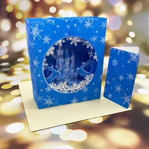 थोक हस्तनिर्मित क्रिसमस 3D उपहार कार्ड नीले बर्फ महल मूस आशीर्वाद कार्ड ग्रीटिंग कार्ड