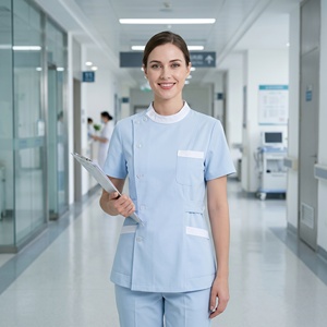 Tenues d'infirmière en tissu Dobby respirant bleu clair à manches courtes pour l'hôpital, la clinique et le <span class=keywords><strong>travail</strong></span> infirmier - Product Image 2