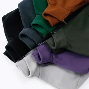 300 Gsm Dark Green Vintage 1/4 Half Zip Up Pullover Hoodie Polar Fleece Warm Sweatshirt Men's Custom Quarter Zip Hoodie