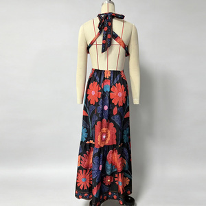 Vestido Largo Bohemio con Estampado Floral, Hombros Descubiertos, Abertura en la Cintura, Espalda Descubierta, Volantes en el Bajo, Transpirable, Ideal para Fiestas y Vacaciones de Verano - Product Image 6