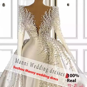 Robe de mariée africaine neuve en gros avec manches longues et dentelle pour les mariées - Product Image 2