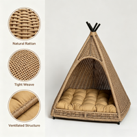 Dreieckiges, solides, niedliches Katzenbett, umweltfreundliches Haustiermöbel aus Rattanholz, atmungsaktiv, wasserdicht, für den Innen- und Außenbereich, abnehmbar