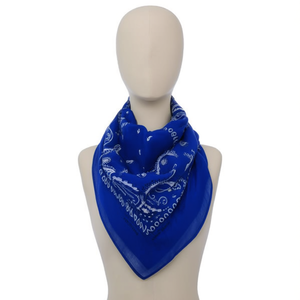 Foulard Quadrato Angelina in Cotone Blu Royal con Motivo Paisley 54x54cm, Bandana in Puro Cotone per la Testa - Product Image 1