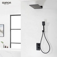 Mélangeur de douche thermostatique encastré 3 fonctions Système de douche cascade Kit de douche en laiton noir Villa contemporaine moderne
