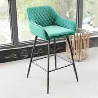 Tabourets de bar modernes de luxe en velours vert turquoise, chaise de bar rembourrée, tabouret de comptoir pour club commercial