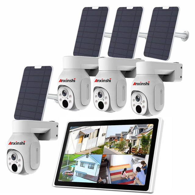 4CH HD 5MP Mini Solar PTZ Camera Kits with Screen Nvr Wireless Connection Indoor and Outdoor Home Security Monitoring System