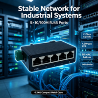 Switch Industrial Fast Ethernet de 5 Puertos, Tipo Riel DIN, Switch de Red No Administrado, Dirección MAC 8K para Proyectos de Monitoreo CCTV