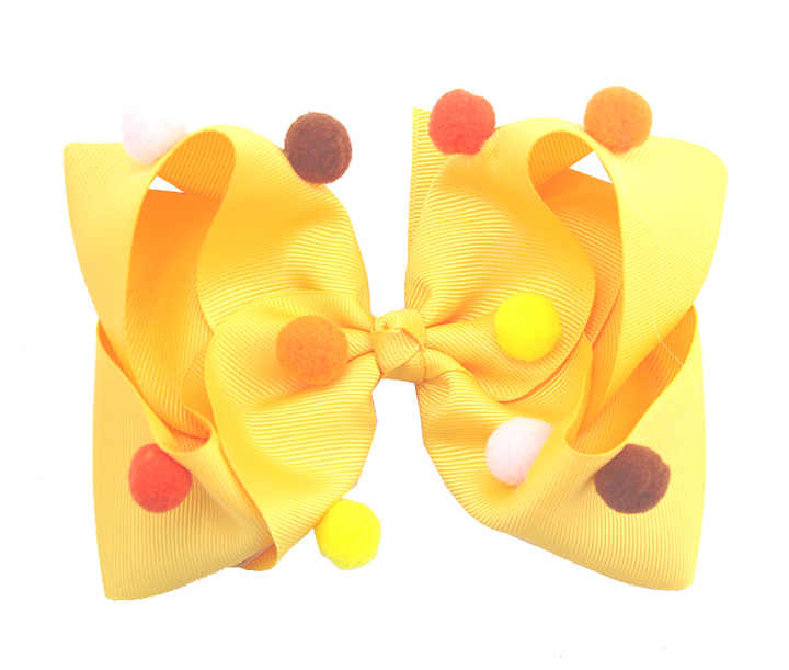 6'' Pom Pom Hair Bows Ribbon Girl Hair Bows Fall Color Auturm Pompom