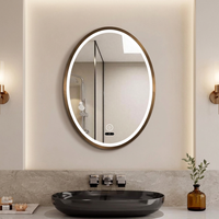 Miroir LED ovale 500x800mm avec interrupteur à détection de présence humaine, anti-buée, cadre en aluminium bronze antique